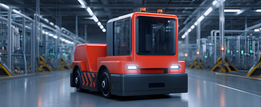 Driverless vehicle moves steadily carrying raw materials evoking efficiency and silent precision.