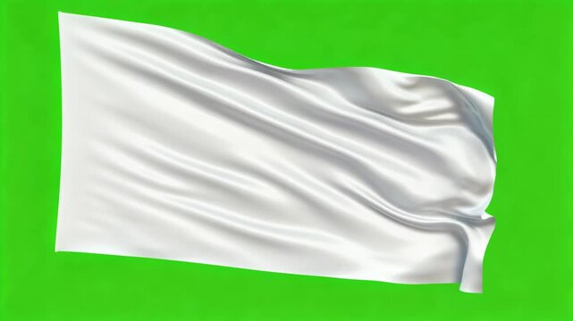 White silk fabric flag waving on green background with soft folds and realistic texture conveying calm motion and gentle surrender wave cloth motion