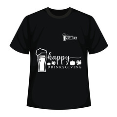 Black T-Shirt with Happy Drinks Giving Design. vector, illustration.