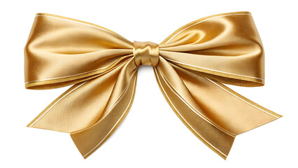 Lustrous gold satin ribbon bow with elegant trim offers a touch of luxury, perfect for festive decorations and gift wrapping projects