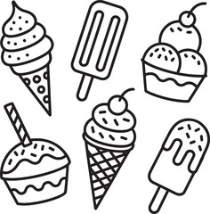 Variety of ice cream drawing vector illustration dessert design