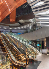 Impressive modern architecture by nightfall taken from the Shibuya Sakura Stage building, Shibuya district, Tokyo, Japan