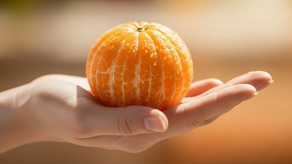 Holding a Fresh Orange in Hand Close Up Healthy Eating Concept