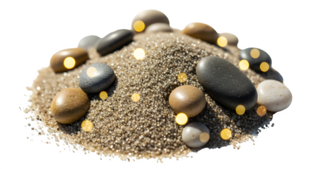 Zen stones and sand arrangement, isolated on transparent background