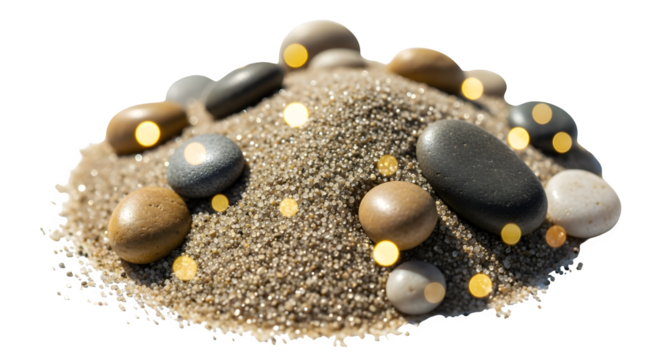 Zen stones and sand arrangement, isolated on transparent background