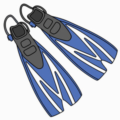 Pair of blue and grey swimming fins on a white background flippers diving