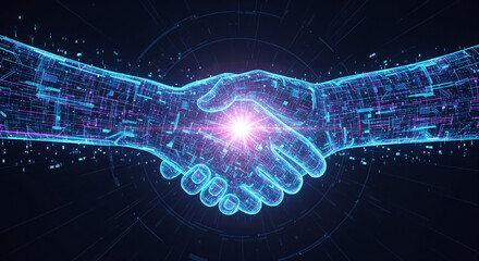Digital handshake network connection futuristic business concept