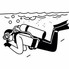 Scuba diver swimming underwater with bubbles and waves diving ocean