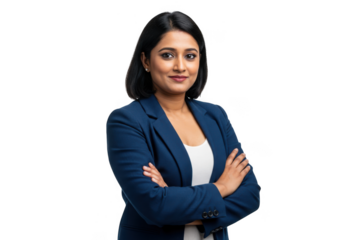 Confident woman in business suit arms crossed isolated on transparent background
