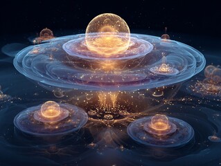 Fine tuning paradox visualization cosmic balance of constants represented glowing scales of light surreal cosmology concept art