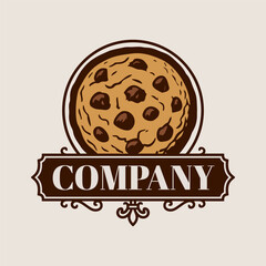 classic vintage cookies with elegant banner ornament logo isolated drawing bold line art style design illustration