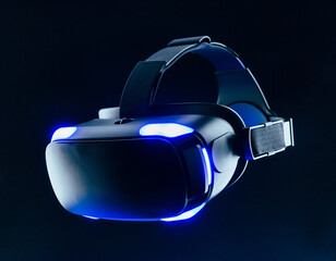Virtual Reality VR Headset on Dark Background with Neon Rim