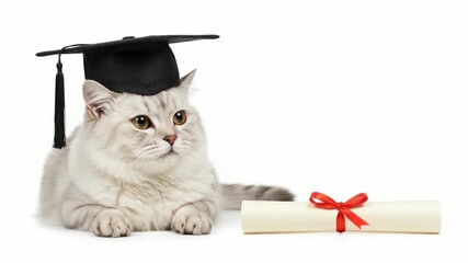 Celebrate Academic Excellence with an Adorable Graduate Cat, Featuring Elegant Silver Tabby,