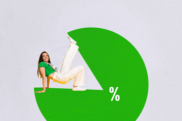 Trend artwork sketch design montage 3D collage of circle diagram piece percent young lady funny...