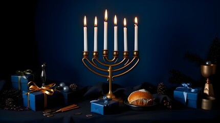 hanukkah menorah with candles