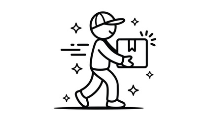 Delivery man carrying a package simple line art illustration for logistics and shipping services isolated on white background