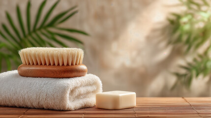 Relaxing massage brush and soap setup