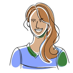 Smiling woman with long hair in casual clothing against white background  