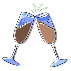 Clinking glasses of champagne with bubbles in celebratory toast  