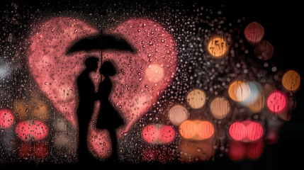 Loving couple hides behind a big heart