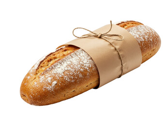 Freshly baked artisan bread loaf tied with twine isolated on transparent background
