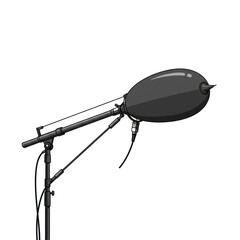 Vector icon of a professional shotgun microphone in a blimp windshield on a boom pole, isolated on white. Professional sound engineering for cinema concept