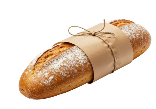 Freshly baked artisan bread loaf tied with twine isolated on transparent background - Powered by Adobe