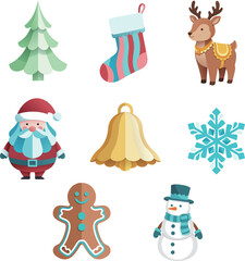 Set of Christmas graphic Collection,  semi-circular shapes, pastel color tone, paper craft, Vector Illustration.