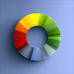 Obraz premium A circular color wheel with a gradient spectrum of colors from red to green, set against a solid blue background with soft lighting.