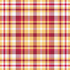 Warm plaid pattern with intersecting lines of reds and yellows on white. Perfect for backgrounds, textiles, design elements, and adding a cozy touch.
