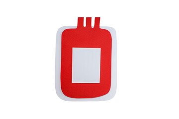 Blood donation bag designed with red and white colors, isolated, PNG