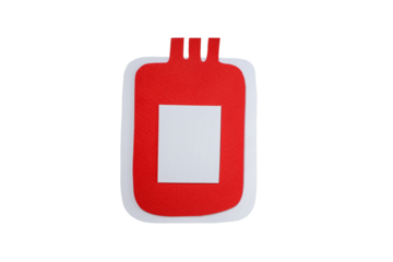 Blood donation bag designed with red and white colors, isolated, PNG