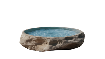 Ancient stone bowl filled with sparkling blue water