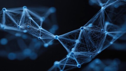 Blue interconnected nodes linked by thin lines, forming a neural-network–like lattice. Concept Neural network lattice, Blue interconnected nodes, Thin-line network visualization