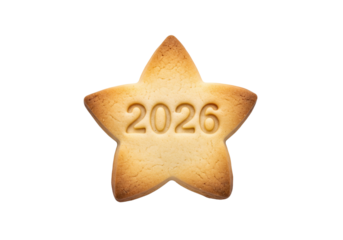 Golden Star Cookie with '2026' Embossed - Symbolizing New Year, Future, Goals & Success on White Background