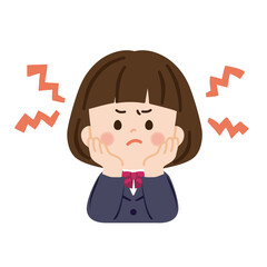 イライラしている頬杖をついた女子生徒　バストアップ