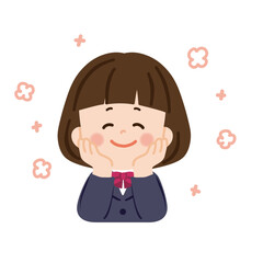 ニコニコ笑顔の頬杖をついた女子生徒　バストアップ