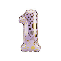 Number One Balloon with Geometric Gold Pattern on Lilac Background