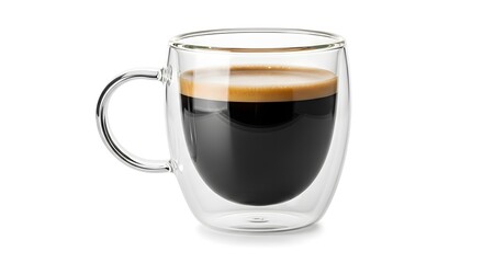 Elegant double walled glass mug filled with rich espresso coffee