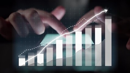 A close-up of hands interacting with a digital graph that depicts business growth and analysis, symbolizing success and advancement in modern finance. Copula - Powered by Adobe