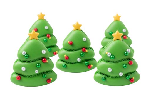 Sweet Green Christmas Tree Treats with Colorful Sprinkles and Star Toppers, Isolated on White Background