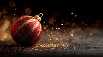 elegant black christmas background with glowing golden red ornament design