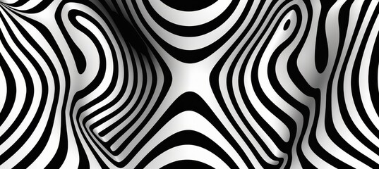 Vector black and white optical illusion pattern with symmetrical wavy lines, abstract psychedelic design for wallpaper and print.