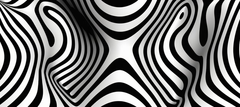 Vector black and white optical illusion pattern with symmetrical wavy lines, abstract psychedelic design for wallpaper and print.
