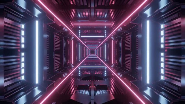Futuristic Sci- Fi Tunnel with Pink and Blue Neon Lights sci-fi corridor