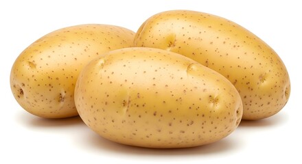 Three fresh raw potatoes isolated on a white background for cooking