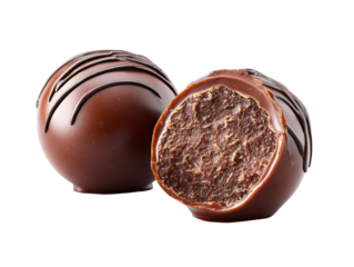 Chocolate truffle balls with rich creamy filling isolated on white background