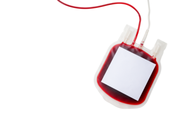 Blood bag with red liquid on white background, PNG