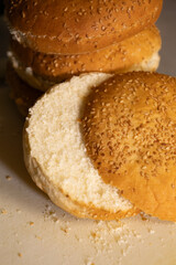 slicing bun on a cutting board, home baking and kitchen prep