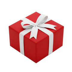 A bright red gift box with a white ribbon and bow, isolated on a transparent background, perfect for celebrations and special occasions